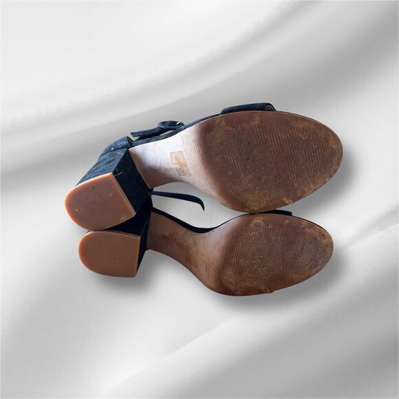 Madewell Regina Sandal Black Suede Block Heel Buckle Size US 8 Ankle Strap - Picture 5 of 8